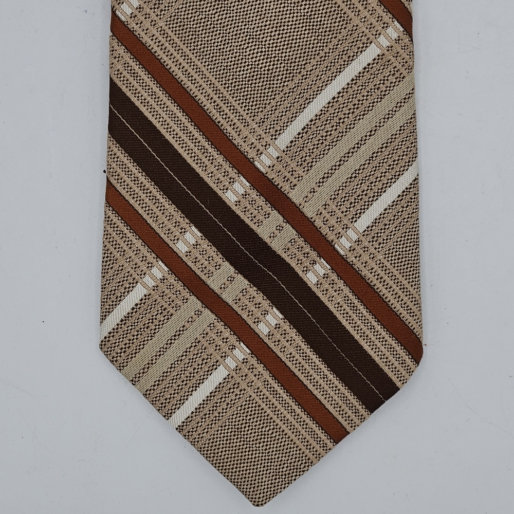 Vintage Sears Arc de Triomphe necktie in tan, white, brown diagonal stripes